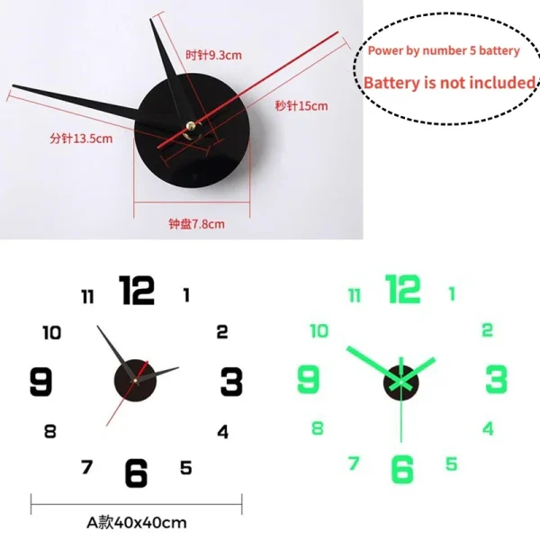 DIY Luminous Wall Clock: Modern Acrylic Stickers for Home and Office - Image 2
