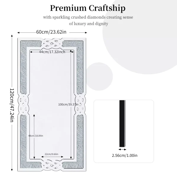 Glamorous Rectangular Crushed Diamond Wall Mirror with Crystal Frame - Image 5