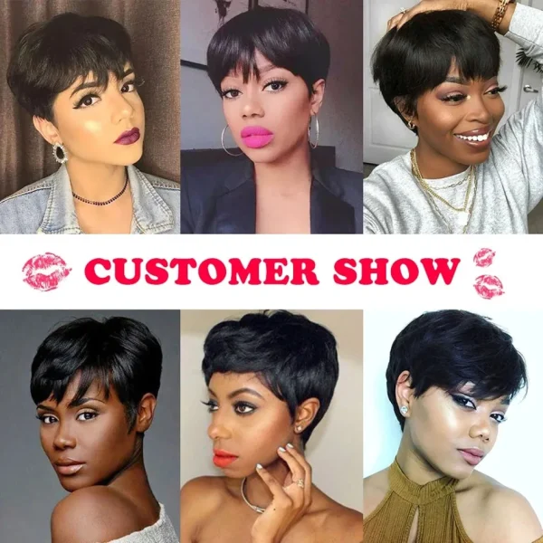 Stylish Pixie Cut Wigs for Women Human Hair Short Bob with Bangs - Image 4