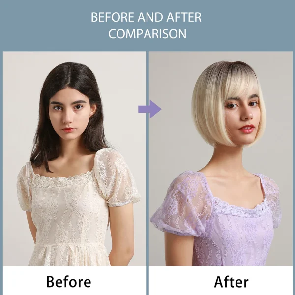 Platinum Blonde Ombre Bob Wig with Bangs for Black Women Cosplay - Image 2