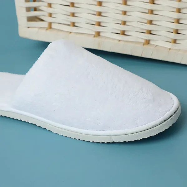 White Cotton Disposable Slippers for Men and Women Hotel Travel Sandals - Image 4