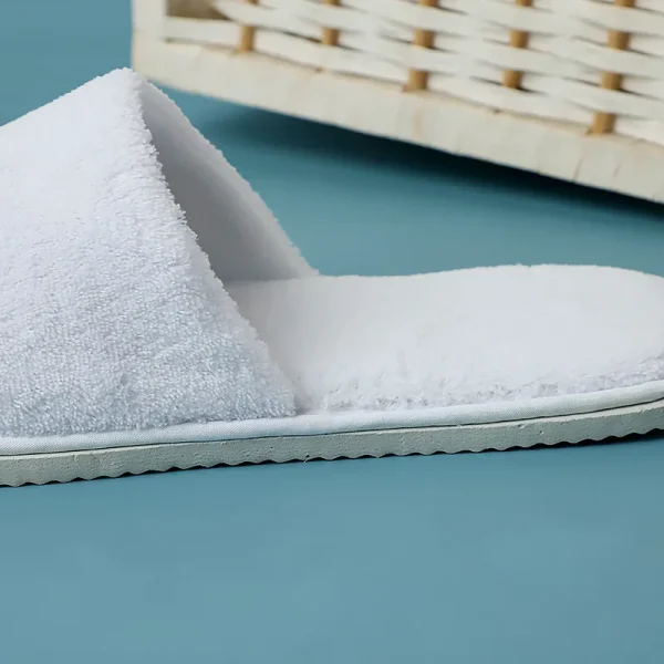 White Cotton Disposable Slippers for Men and Women Hotel Travel Sandals - Image 5
