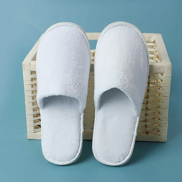 White Cotton Disposable Slippers for Men and Women Hotel Travel Sandals - Image 2