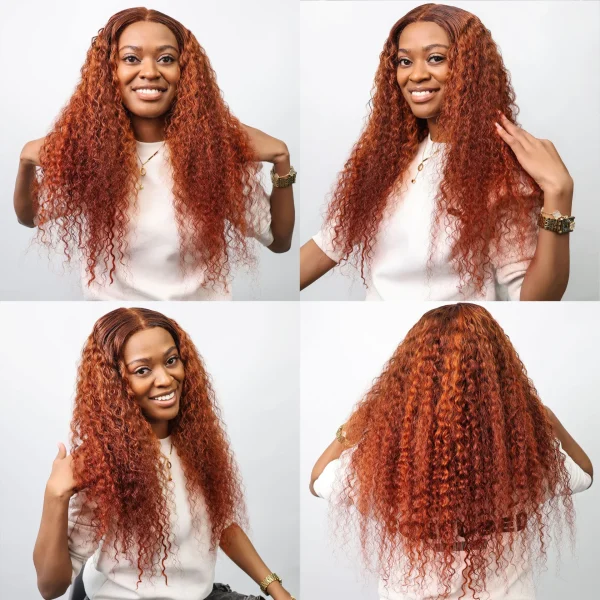 Ombre Orange Ginger Lace Front Wig 13x6 HD Water Wave Curly High Density - Image 2