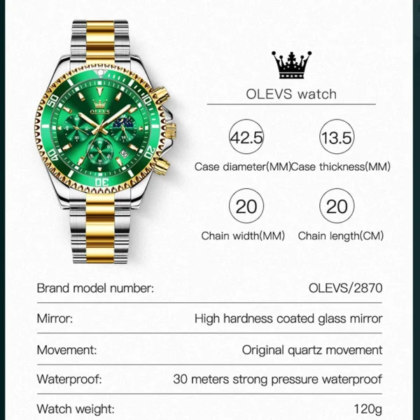  Men's Luxury Waterproof Quartz Watch with Luminous Moon Phase Date - Image 5