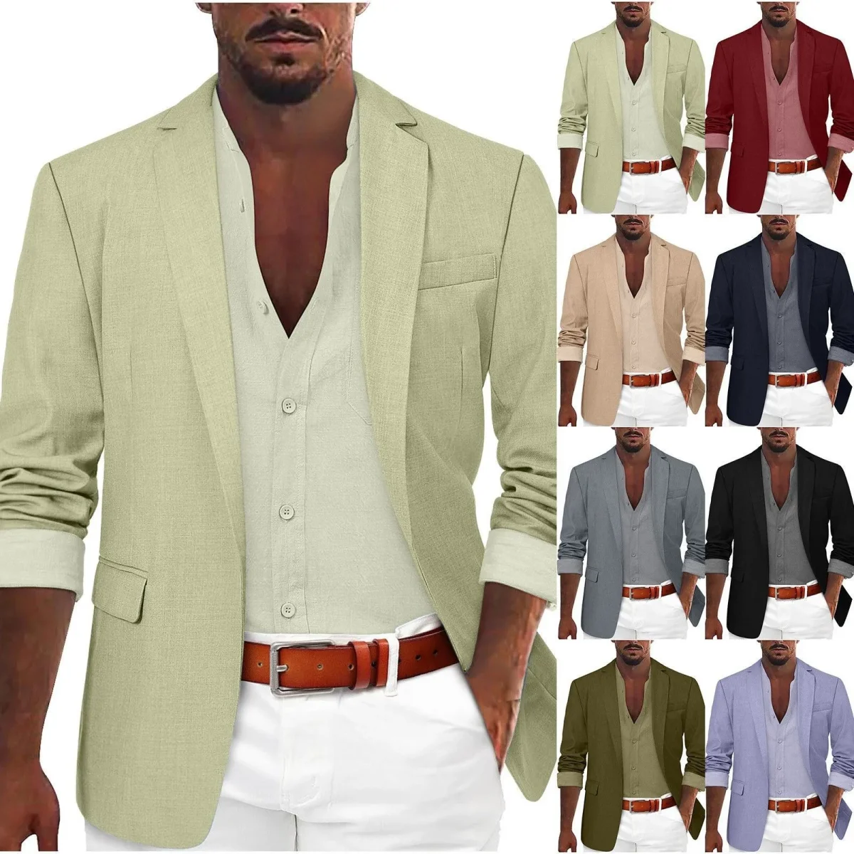 kf S14610dc1ba2440e2961679fff80fdea1j Men's Casual Suit Jacket Autumn Blazers Stylish Solid Color Business Coat