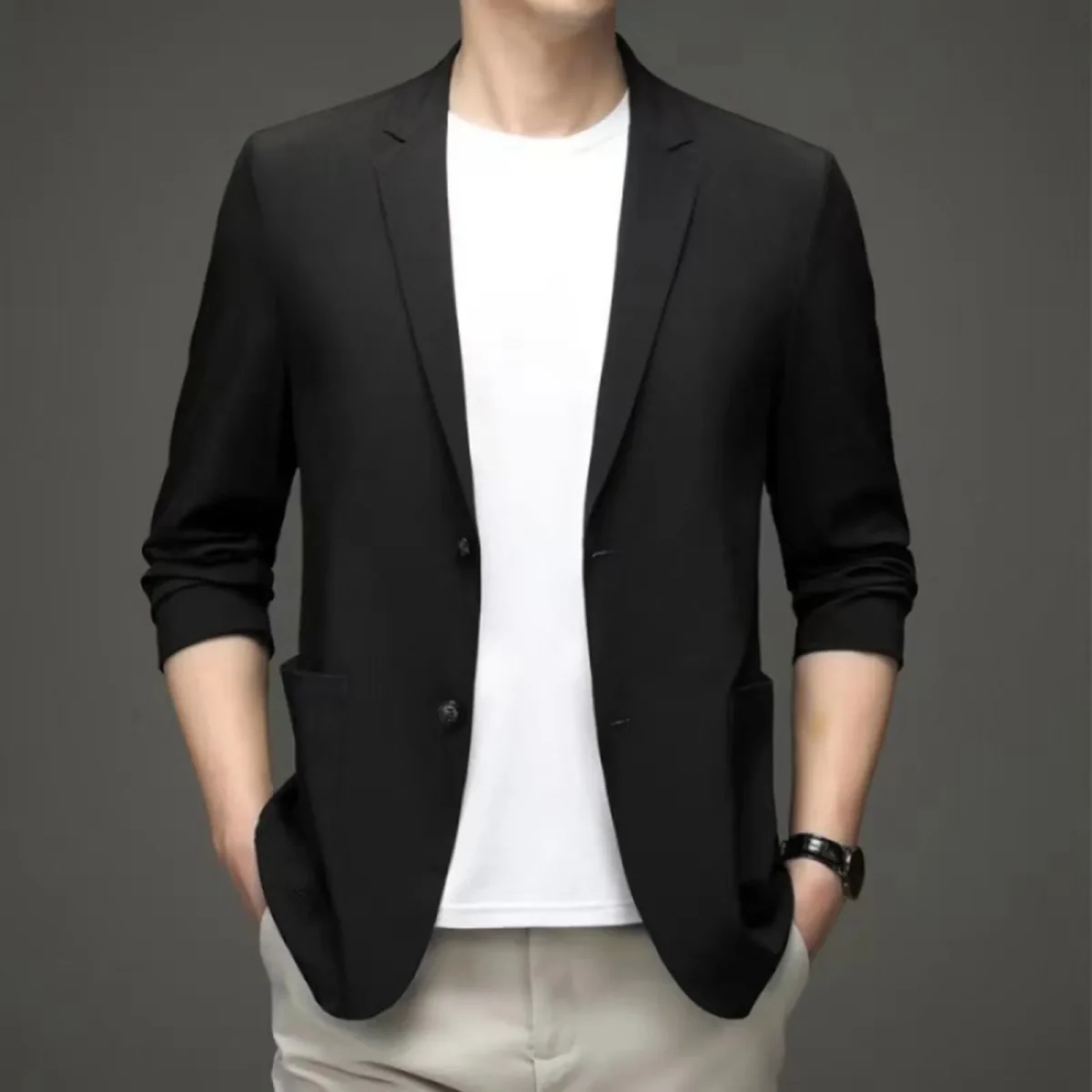 kf S224ea8f0f13a48e2bba08a636a884ffc6 Men's Formal Blazers for Business Parties Autumn Solid Color Jackets