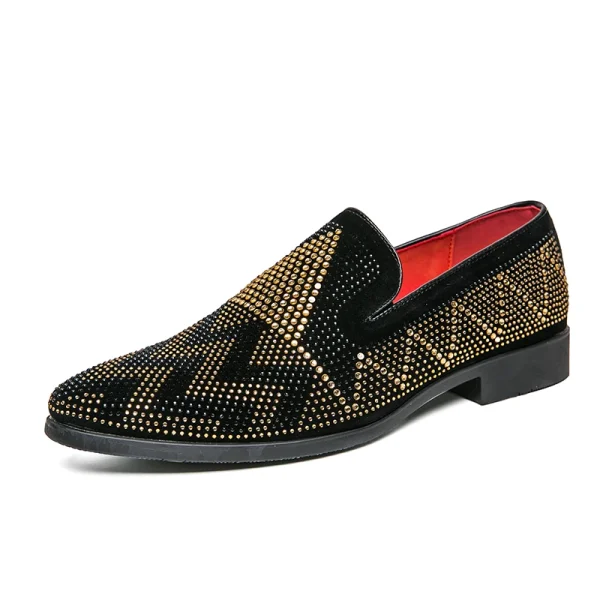 Men's Pointed Toe Embroidery Rhinestone Flat Shoes for Weddings - Image 6