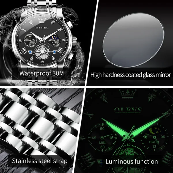  2856 Luxury Men's Waterproof Chronograph Moon Phase Quartz Watch - Image 5