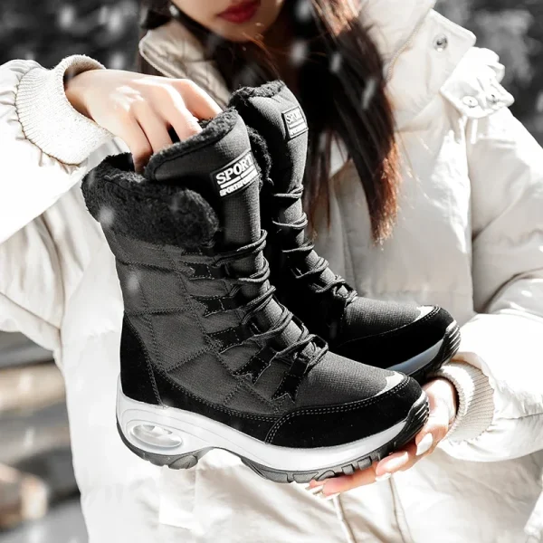 Winter Thigh High Waterproof Platform Boots for Women in Beige Black Red - Image 2