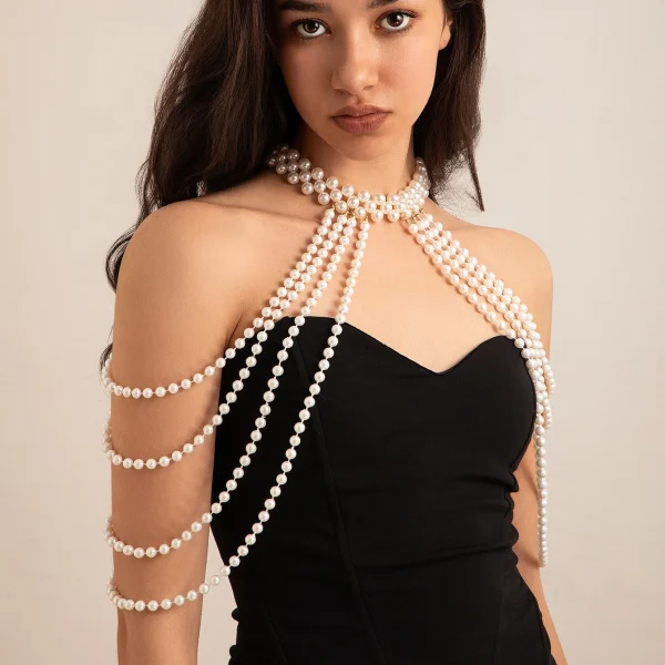 Ingemark 2024 Bridal White Imitation Pearl Shoulder Chain Necklace - Image 2