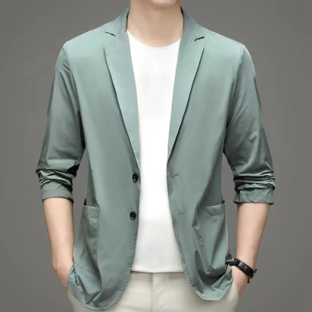 kf S4b56711ed0184753bacf245db9d19e5dl Men's Formal Blazers for Business Parties Autumn Solid Color Jackets