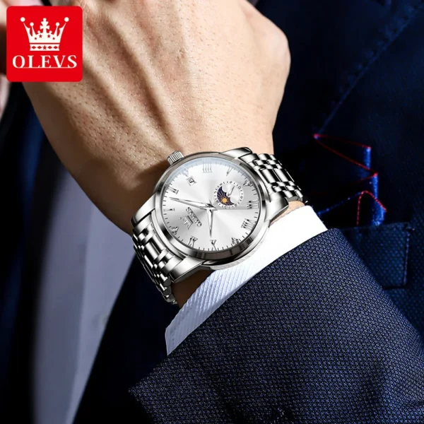  Men's Waterproof Quartz Watch with Moon Phase and Luminous Dial - Image 4