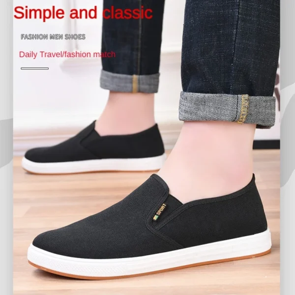 Men's Casual Canvas Slip-On Sneakers Comfortable Black Loafers Trainers - Image 6