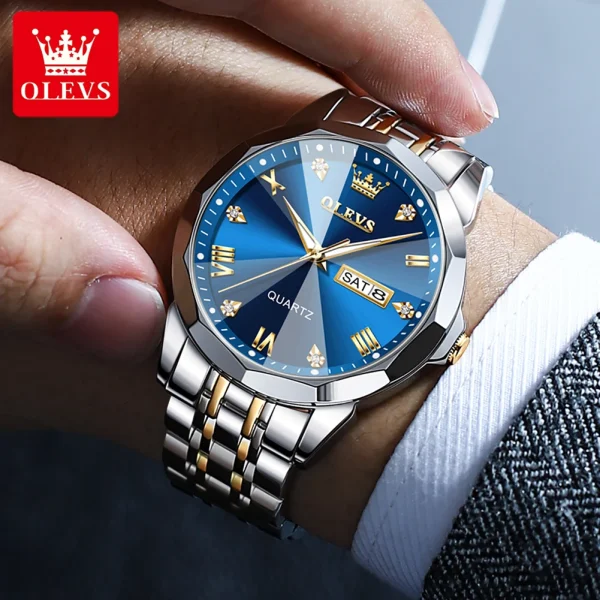  Men's Waterproof Quartz Watch Luminous Stainless Steel Date Week - Image 2