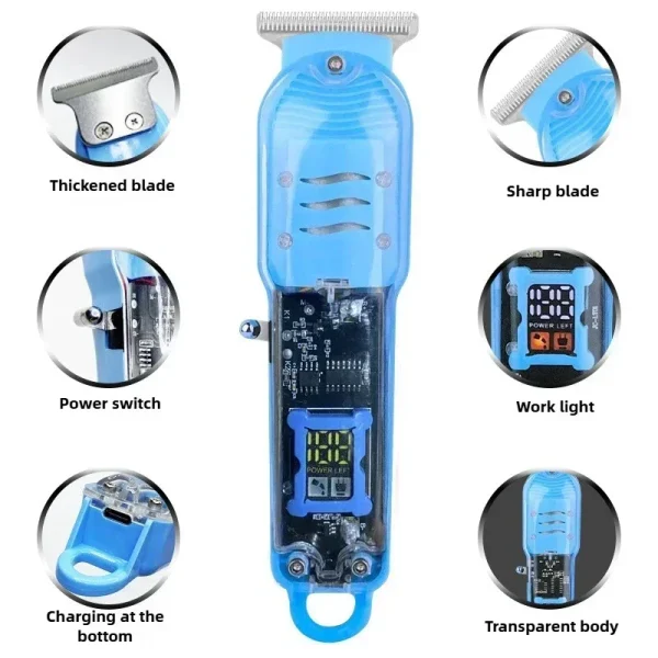 Rechargeable Professional Hair Clippers for Men Transparent Design - Image 5