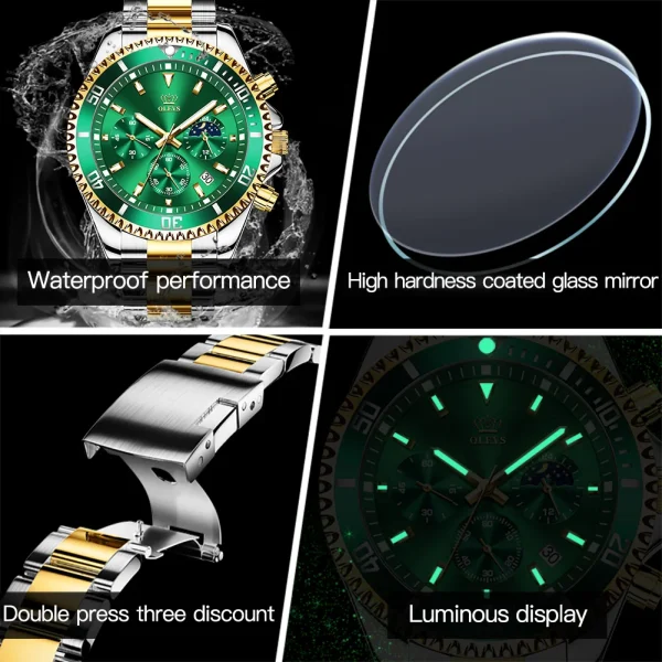  Men's Luxury Waterproof Quartz Watch with Luminous Moon Phase Date - Image 6