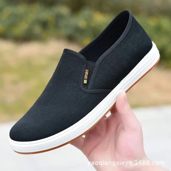 Men's Casual Canvas Slip-On Sneakers Comfortable Black Loafers Trainers - Image 3
