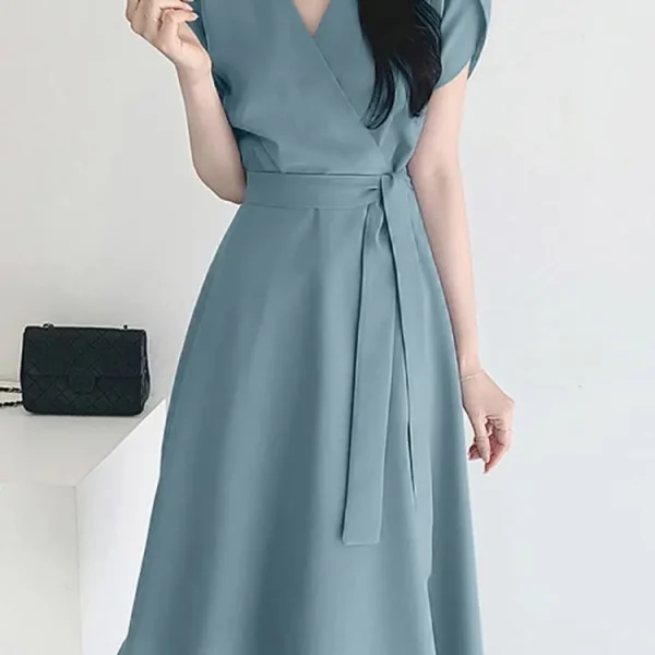 ZANZEA Elegant Summer Short Sleeve A-Line Dress in Multiple Colors and Sizes - Image 3