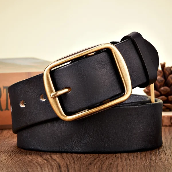 Genuine Thick Leather Cowboy Belt for Men with Copper Pin Buckle - Image 5
