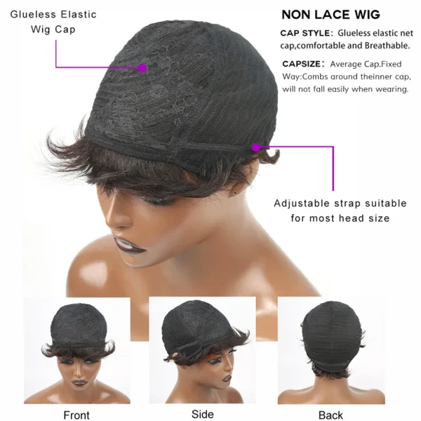 Stylish Pixie Cut Wigs for Women Human Hair Short Bob with Bangs - Image 5