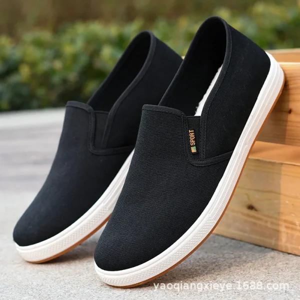 Men's Casual Canvas Slip-On Sneakers Comfortable Black Loafers Trainers - Image 4