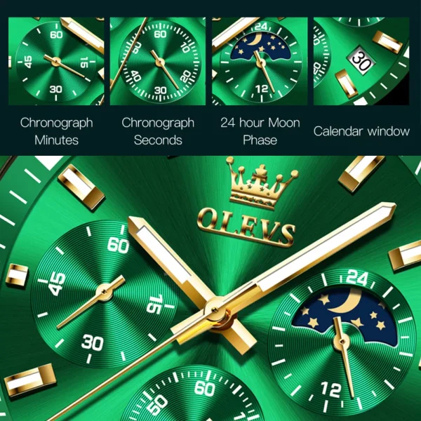  Men's Luxury Waterproof Quartz Watch with Luminous Moon Phase Date - Image 4