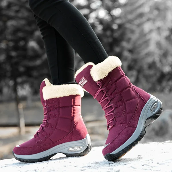 Winter Thigh High Waterproof Platform Boots for Women in Beige Black Red - Image 4