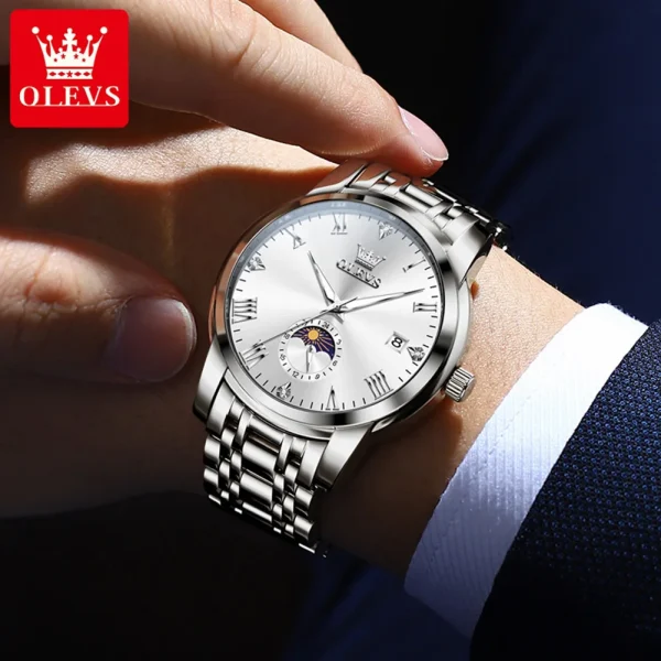  Men's Waterproof Quartz Watch with Moon Phase and Luminous Dial - Image 3