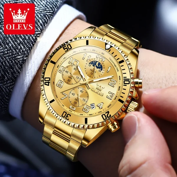  2926 Men's Luxury Gold Waterproof Chronograph Moon Phase Watch - Image 2
