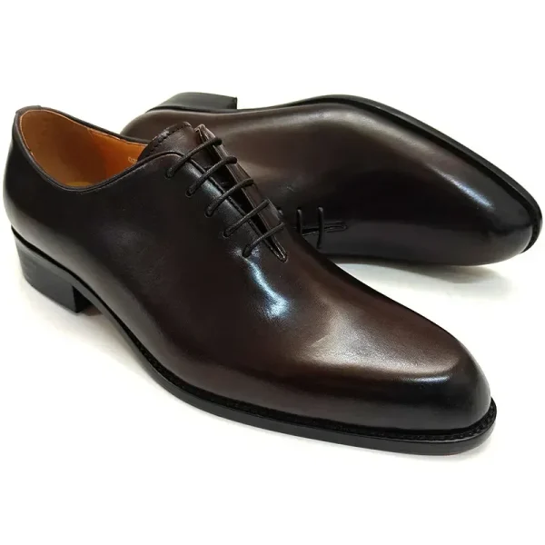 Handmade Men's Leather Oxford Shoes Comfortable Casual Business Black Coffee - Image 3