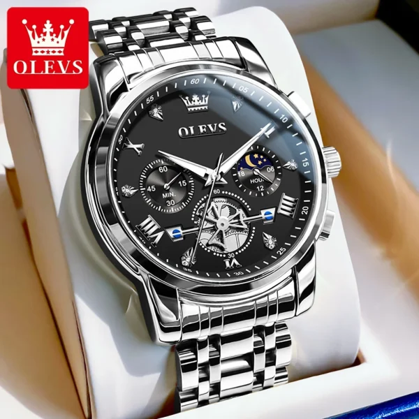  2856 Luxury Men's Waterproof Chronograph Moon Phase Quartz Watch - Image 2