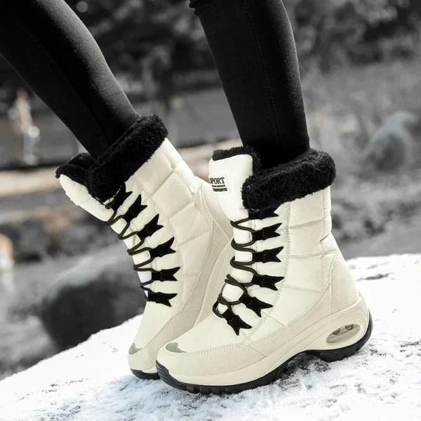 Winter Thigh High Waterproof Platform Boots for Women in Beige Black Red - Image 6