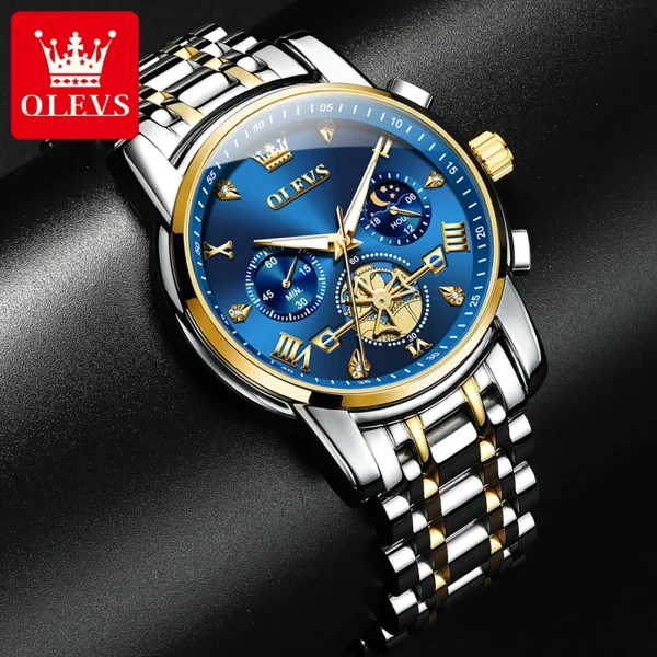  2856 Men's Quartz Flywheel Skeleton Chronograph Moon Phase Watch - Stylish Timepiece for Every Occasion - Image 2