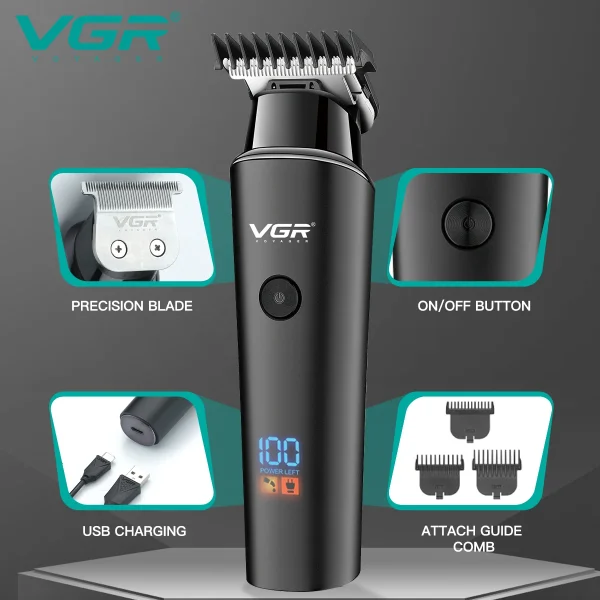 VGR V937 Professional Cordless Hair Trimmer with LED Display Rechargeable - Image 2
