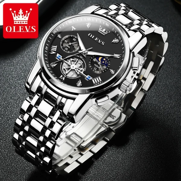  2856 Luxury Men's Waterproof Chronograph Moon Phase Quartz Watch - Image 4