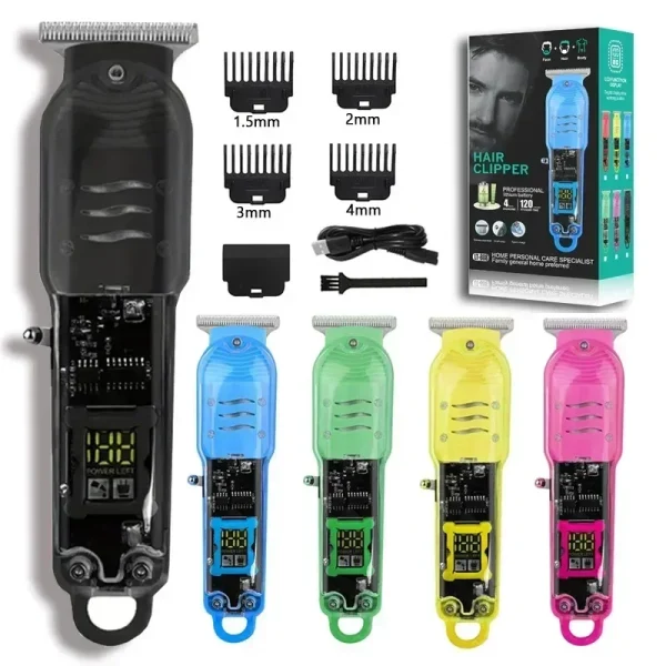 Rechargeable Professional Hair Clippers for Men Transparent Design - Image 2