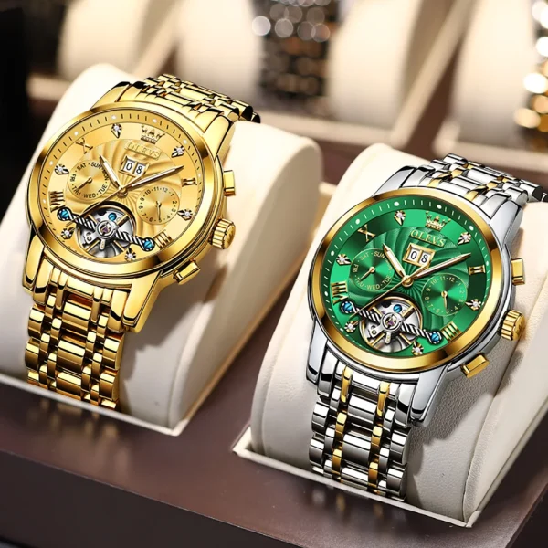  Men's Automatic Skeleton Watch Waterproof Stainless Steel Strap - Image 4