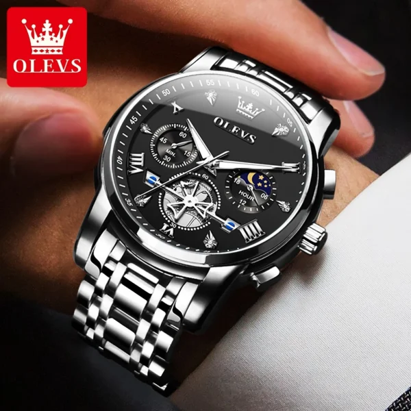  2856 Luxury Men's Waterproof Chronograph Moon Phase Quartz Watch - Image 6