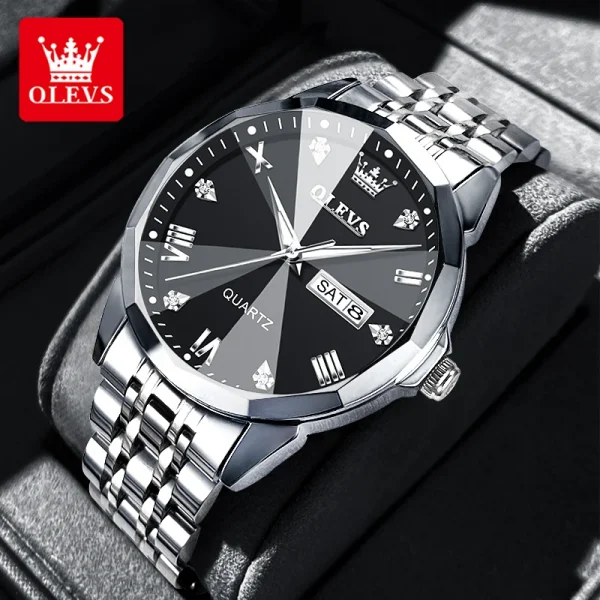  Men's Waterproof Quartz Watch Luminous Stainless Steel Date Week - Image 4