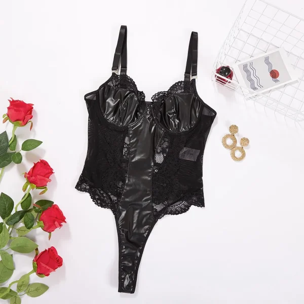 Alluring Suspender Bodysuit with Mesh Details - Image 2