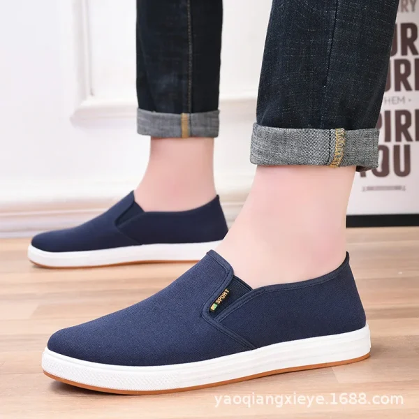Men's Casual Canvas Slip-On Sneakers Comfortable Black Loafers Trainers - Image 2