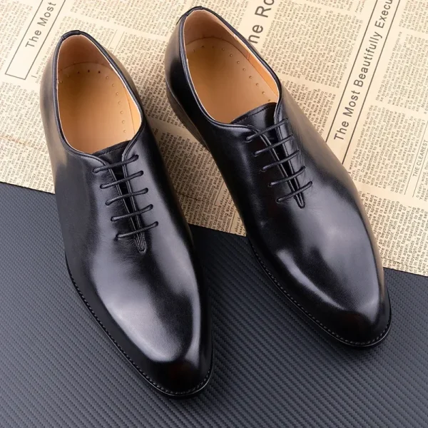 Handmade Men's Leather Oxford Shoes Comfortable Casual Business Black Coffee - Image 4