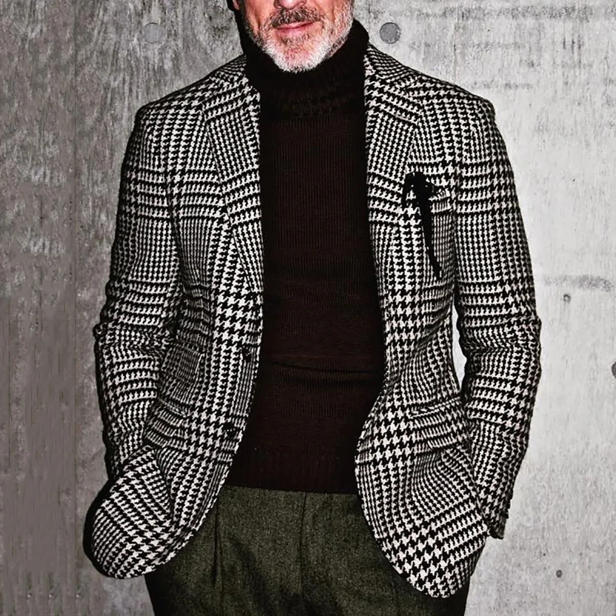 kf Sff9916f3bce9477a8e393bc1898b38ceV Herringbone Slim Fit Plaid Suit Jacket for Business and Casual Wear